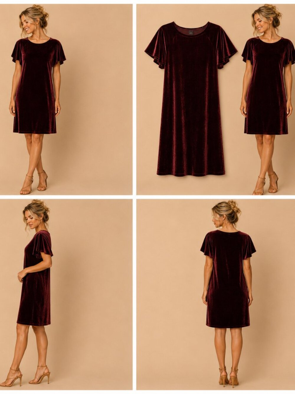 Worthington Burgundy Velvet Sleeve Shift Dress L Holiday Dinner Cocktail Wedding